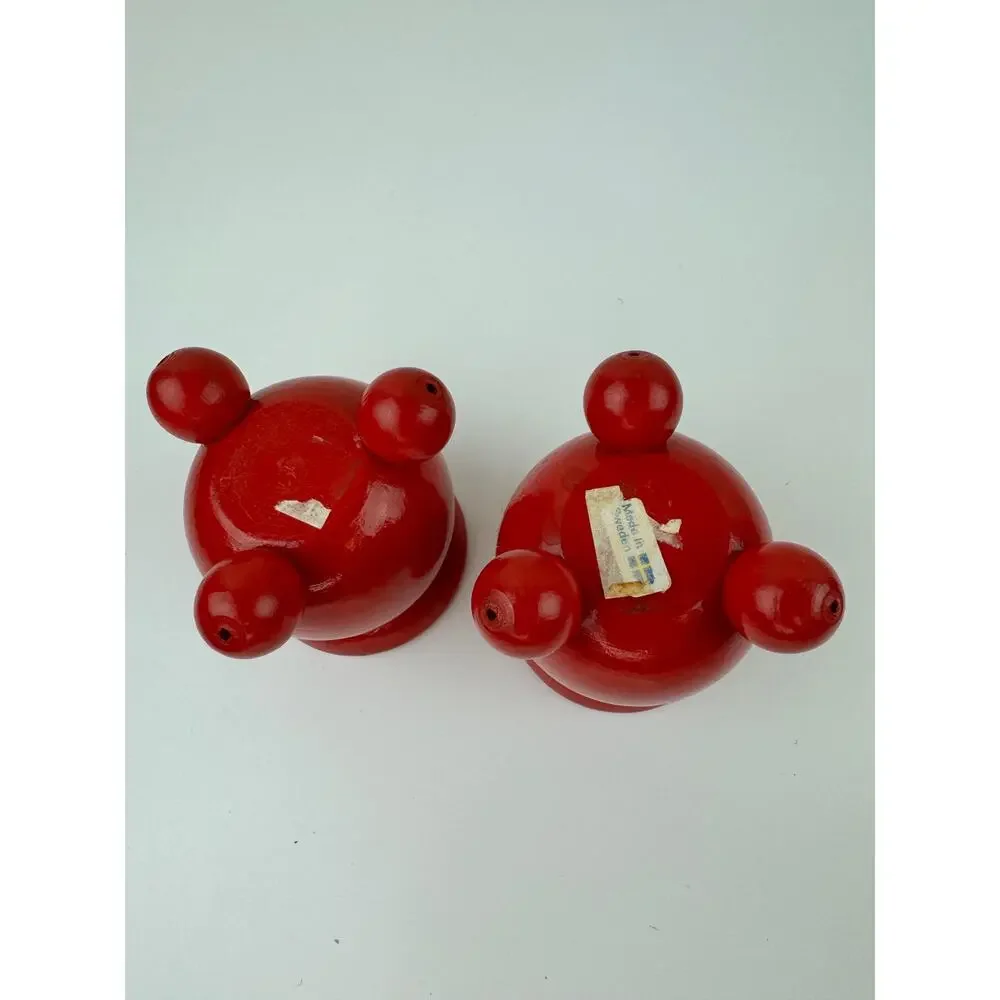Vintage Swedish Red Candlestick Holders Wooden Flowers Hand Painted Set of 2